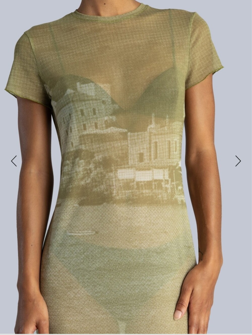 Esthe Sheer Olive Green Graphic Midi Dress - Picture 5 of 7